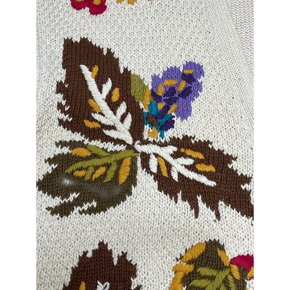 Vintage SK Wear Floral Knit Cardigan Sweater 2X Beige With Zipper 55% Ramie 45% - Picture 10 of 14